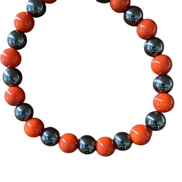 Orange and Hematite Beaded Stretch Bracelet 7 inch - Picture 2 of 2